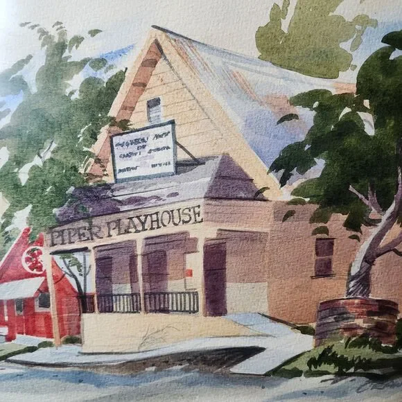 VTG Signed Watercolor Piper Playhouse Crawford 1970s 19.5x15.5 See Photos